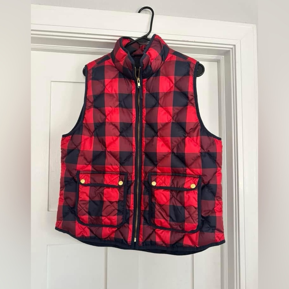 Red and navy Checkered Puffer Vest